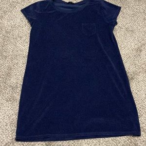 Lands end small terry cloth knee length swimsuit coverup in navy blue.